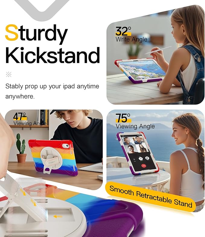 BRAECN for iPad (A16) 11th/10th Generation case 11/10.9 inch 2025/2022 Heavy Duty Shockproof Protective with Pencil Holder Screen Protector 360°Rotating Stand Handle &amp Shoulder Strap Full Body Cov