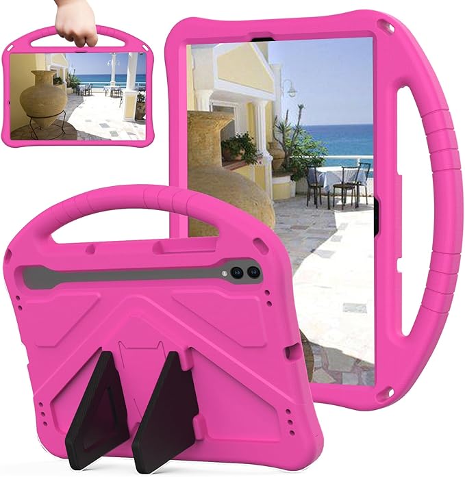 Kids Tablet Case with Handle and Kickstand Lightweight Shockproof Cover Compatible with Samsung Galaxy Tab S10 Lite S10 FE S9 FE S9 S8 S7 11 inch Rose