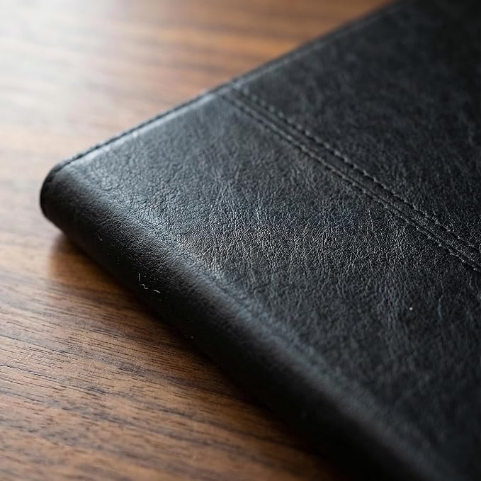 Genuine Leather Case for iPad mini 7/Mini 6 Generation(8.3 Inch 2021/2024)Vegetable Tanned Leather Smart Folio Cover for with Auto Wake/SleepAdjustable StandAnti Slip/FingerprintBlack