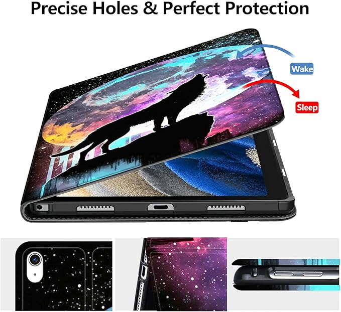 DIGTIALLL Case for iPad Air 5th/4th Generation (2022/2020 Release) 10.9/iPad Pro 11 2022/2021/2020 Release PU Leather Smart Premium Stand Protective Cover with Auto Sleep/WakeMoon Wolf