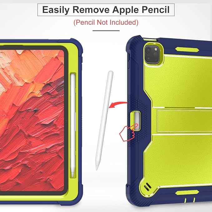 MAKEIT CASE for ipad Pro 11 Inch Case 2024 M4 with Pencil Holder Shockproof Premium Smart iPad Case and Kickstand Support Touch ID and Auto Wake/Sleep Navy Blue