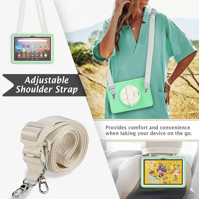 New Kindle Fire HD 8/8 Plus Tablet Case with 360 Degree Swivel Stand Carrying Strap Children's Ebook Cover