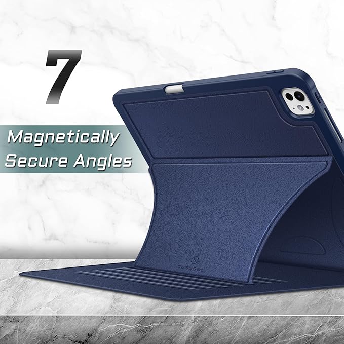 Fintie Magnetic Stand Case for iPad Pro 13-inch (M5) 2025 / (M4) 2024 - Multiple Angles Shockproof Rugged Soft TPU Cover with Pencil Holder Auto Sleep/Wake Navy