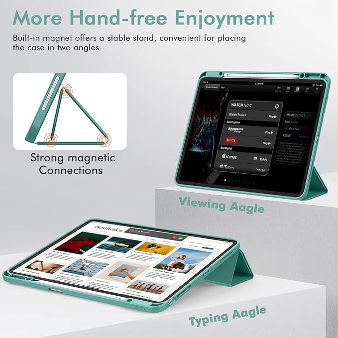 ZryXal New iPad Pro 13 Inch Case (M5) 2025 / (M4) 2024 with Pencil Holder Smart iPad Case [Support Pencil Pro and Pencil (USB-C)] Support Touch ID and Auto Wake/Sleep (Forest Green)