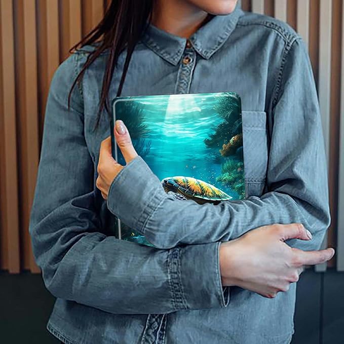 Case for Kindle Fire HD 8 Tablet (8th/7th/6th Generation 2018/2017/2016 Release) Turtle Swimming Theme 360 Degree Rotating Stand Protective Cover with Auto Sleep/Wake for HD 8 Tablet