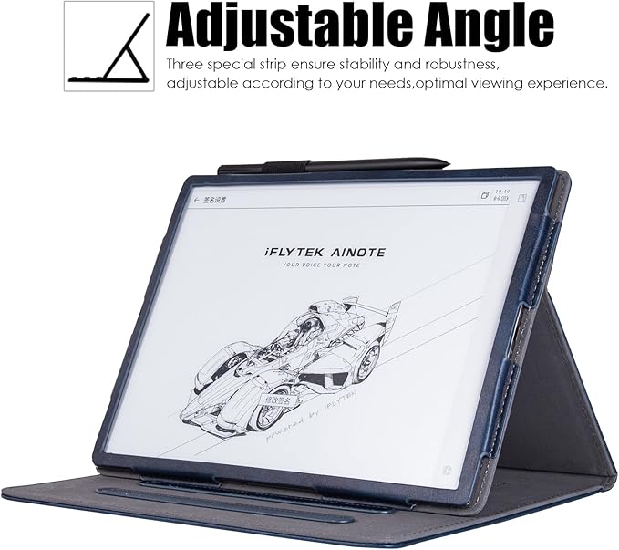 BOZHUORUI Protective Folio Case for iFLYTEK AINOTE 2 10.65-inch Paper TabletMulti-Angle Adjustable StandPremium PU Leather Sleeve Cover with Auto Sleep/Wake &amp Hand Strap (Dark Blue)