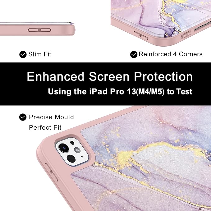 Soke Case for New iPad Pro 13 Inch (M5/M4 2025/2024 Release) with Pencil Holder Trifold Stand Shockproof [Support Apple Pencil Charging + Auto Wake/Sleep] Soft TPU Back Cover Dreamy Marble