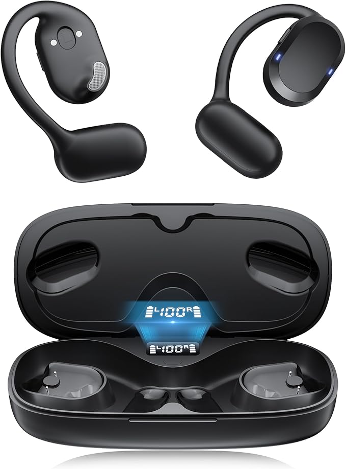 TTQ Open Ear Headphones Open Ear Earbuds IPX7 Waterproof Bluetooth 5.3 True Wireless Sports Over Ear Earbuds with Earhooks Built-in Mic Crystal-Clear Calls for Running Workout Cycling Driving