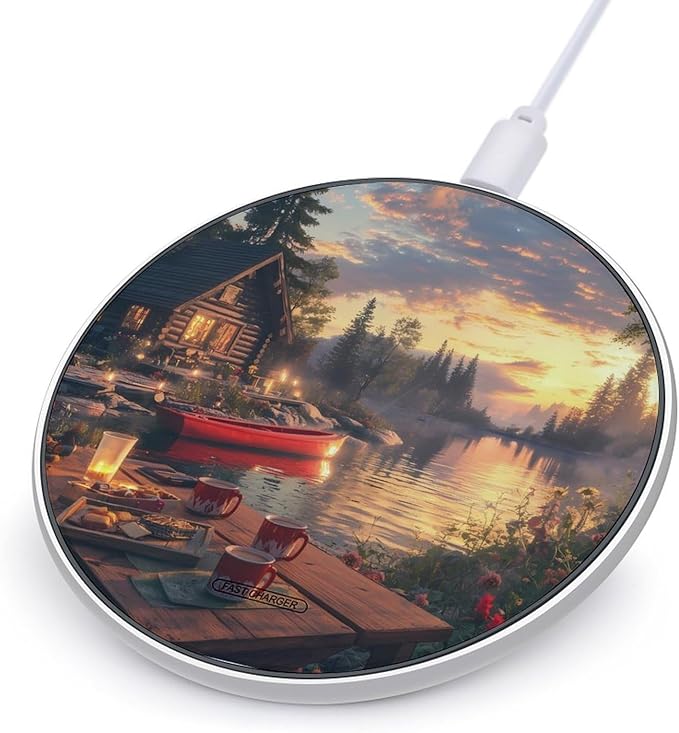 Lake Cabin Boat Wireless Charger Anti-Slip Wireless Charging Pad Slim Charger Mat for Men Women