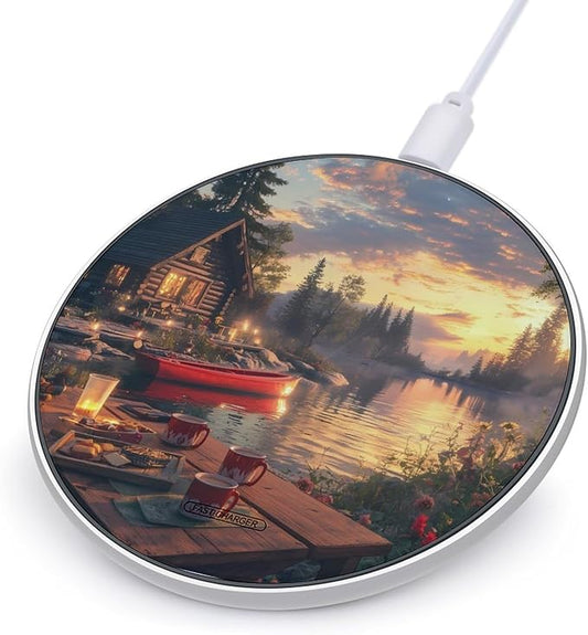 Lake Cabin Boat Wireless Charger Anti-Slip Wireless Charging Pad Slim Charger Mat for Men Women