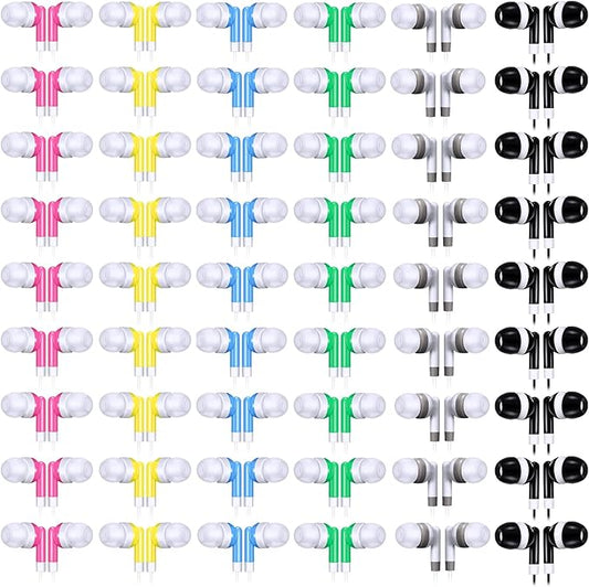 Konohan 60 Pack Wired Earbuds Bulk 6 Assorted Colors Classroom Headphones with 3.5mm Jack Individually Bagged in-Ear Earphones for Classroom School Students &amp Group Use(ColorfulRetro)