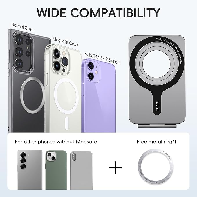Cell Phone StandAdjustable Height and Angle Foldable Phone Holder for Desk Aluminum Cell Phone HolderStrong Magnetic Phone Stand Compatible with iPhone 16/15/14/13/12 Series (Grey)