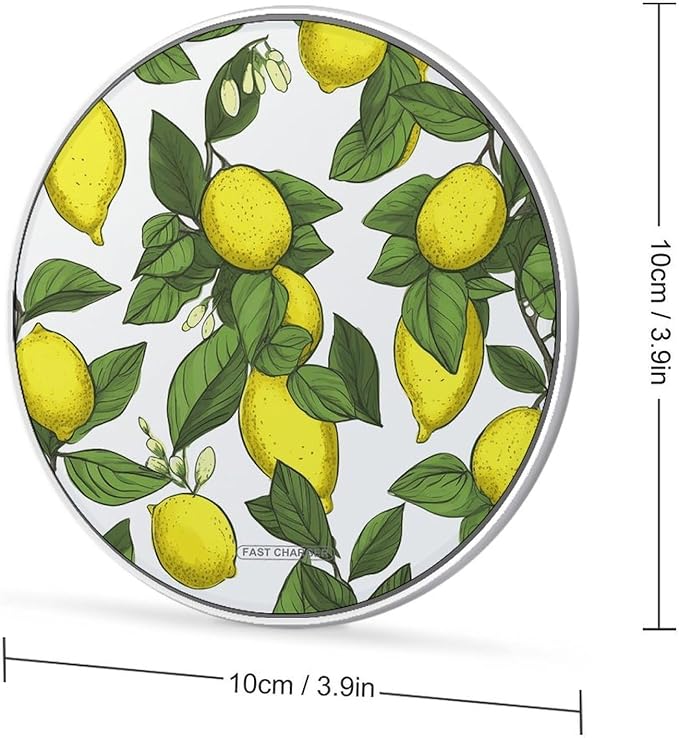 Yellow Fresh Lemons Wireless Charger Fast Wireless Charging Pad with USB Cable 10W Anti-Slip Magnetic Wireless Charger Portable Slim Charger Puck Travel Charging Station