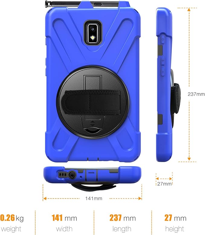 Case for Samsung Galaxy Tab Active 2 8.0 T390 T395 T397 Military Grade [15 ft Drop Tested] Full-Body Shockproof Protective Cover with 360° Rotation Stand Hand Strap &amp Pencil Holder