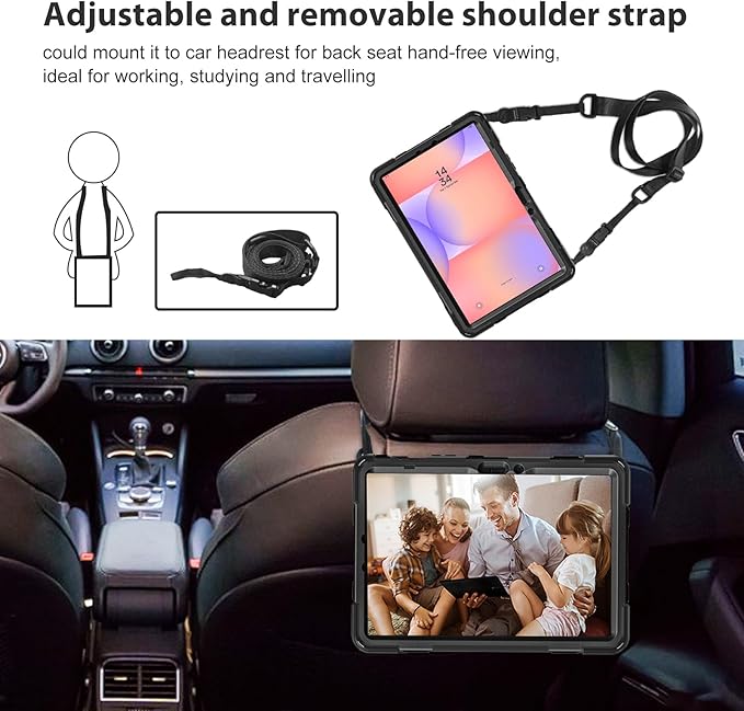 ProCase Rugged Case for Galaxy Tab S10 Lite 2025/S10 FE/S9 FE/S9/S8/S7 11 - with S Pen Holder Heavy Duty Shockproof Cover with Hand Strap 360 Degree Rotatable Kickstand Protective -Black