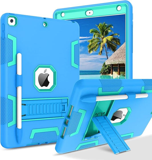BENTOBEN Case for iPad 9th/8th/7th Gen Blue/Green 3 in 1 Heavy Duty Rugged Shockproof Protective Cover with Stand Pen Holder