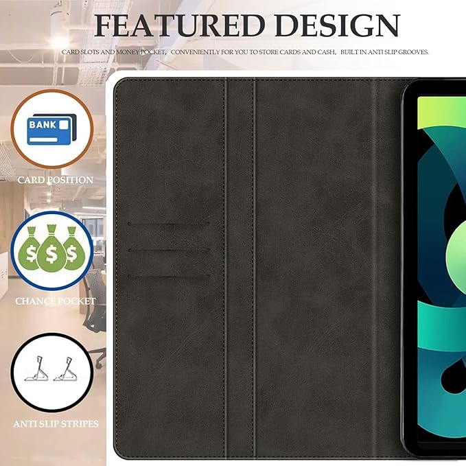 Leather Case Compatible with Samsung Galaxy Tab Active 5 5G 8.0 2024 Tactical Edition Protective Cover with Inner TPU Silicone Shell Built-in Stand and Rugged Drop-Proof(Black)