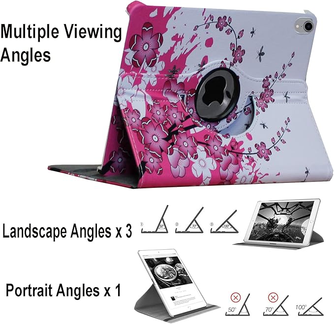 Case for iPad A16 11-inch (11th Gen 2025) for 2022 iPad 10th Generation 10.9 inch Rotating Stand Smart Magnetic Cover for Model A3354 A3355 A3356 A2696 A2757 A2777 (Pink White Flower)