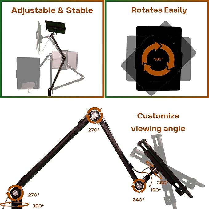 Stand for 16 Inch Portable Monitor - Heavy Duty Aluminum Mount with Infinite Angle Adjustment Built-in Cable Management - Fits iPad Pro 12.9 Tablets iPhone (Holds 4.7-16 Devices)