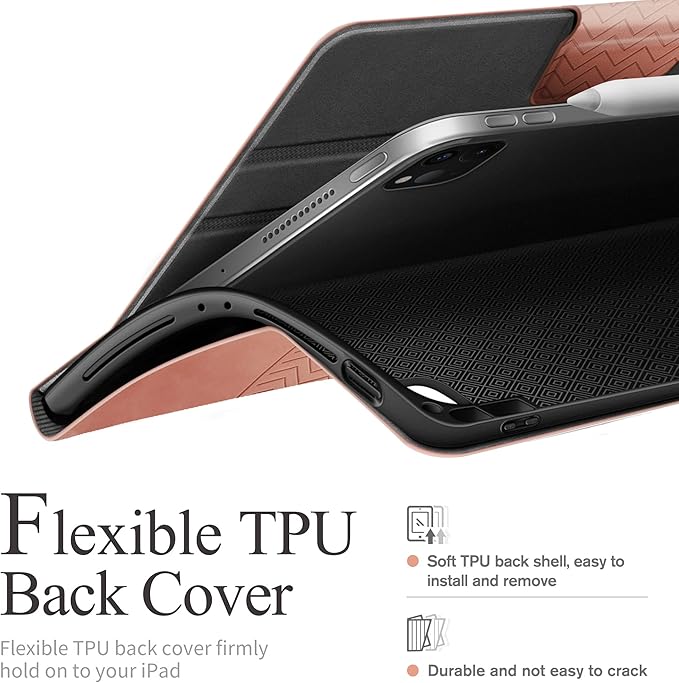 auaua Case for iPad Pro 12.9 6th/5th/4th/3rd Generation 2022/2021/2020/2018 Slim Durable Leather Stand Cover with Pencil Holder Auto Sleep/Wake (Pink)