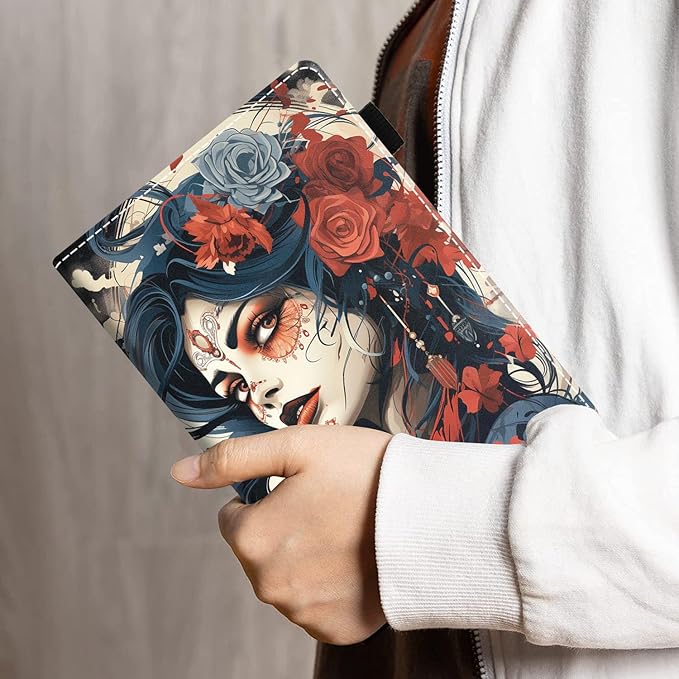 Case for All-New Amazon Kindle Fire HD 10 &amp 10 Plus Tablet 10.1 (13th/11th Generation 2023/2021 Release) - PU Leather Folio Case with Smart Auto Wake/Sleep Sugar Skull Girl