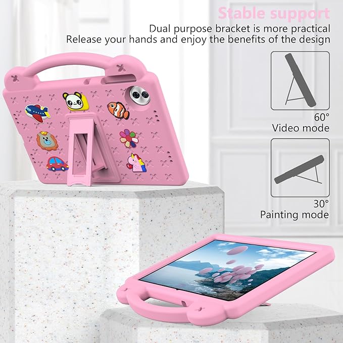 Compatible with Honor Pad 10 2025 12.1 inch Tablet Case Kids Friendly Universal Lightweight Shockproof Protective Case with Shoulder Strap &amp Stand Handle Pink