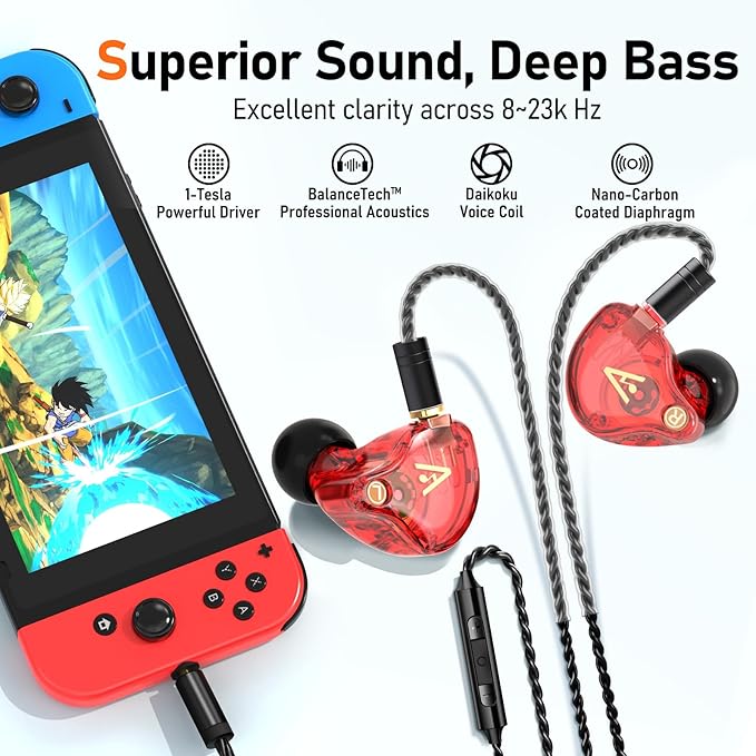 Vibes 202M Wired Earbuds - HiFi in Ear Monitor Headphones - Noise Isolating Ear Buds w/ Mic - Clear Sound Deep Bass &amp Comfort-Fit Gaming Earphones - MMCX to 3.5mm &amp Silver Plated Cord Carryi