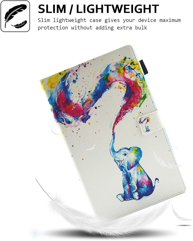 Case for Fire HD 8 (8th/7th/6th Generation 2018/2017/2016) Techcircle Multi-Angle View Stand Cute Pattern Slim Folding Leather Protective Cover with Card Slots Smart Sleep/Wake Colorful Elephant