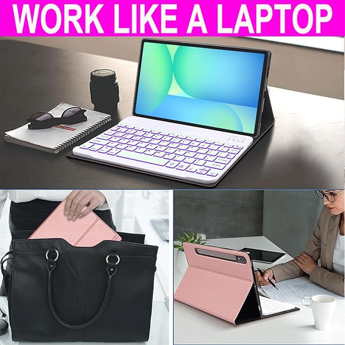 Keyboard Case for Samsung Galaxy Tab S10 FE / S10 Lite 10.9 Inch S9 FE Smart Backlit Keyboard case with Pen Holder for Tab S9 S8 S7 11 Purple