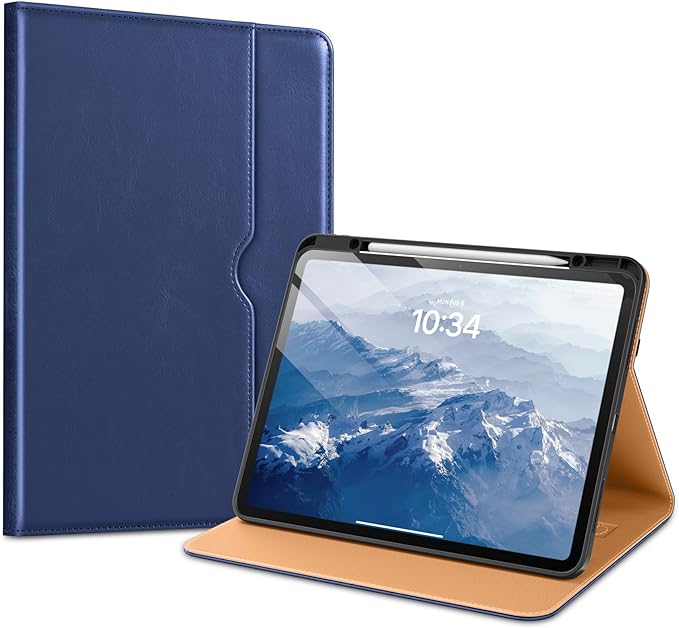 VIKESI Case for iPad Pro 13-inch M5 or M4 Released in 2025 or 2024 Leather Stand Cover with Apple Pencil Holder Auto Wake/Sleep Multiple Viewing Angles Built in Hand Strap &amp PocketNavy Blue