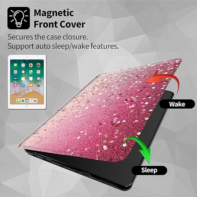 Case for Amazon Kindle Fire HD 10 Tablet (7th and 9th Generation 2017 and 2019 Release)360 Degree Rotating Swivel Stand Protective Cover for Fire HD 10 TabletPink Glitter