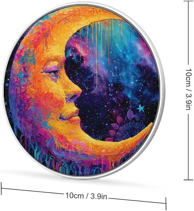 Psychedelic Moon Cosmic Stars Dripping Fast Portable Charger 10W Funny Graphic Phone Charging Pad with USB Cable