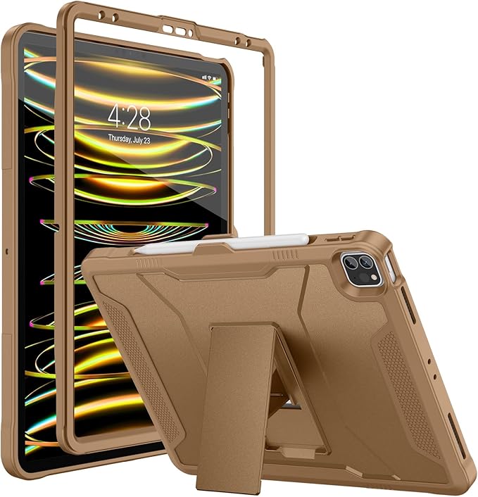 Soke Case for iPad Pro 12.9 Inch 6th/5th/4th Generation(2022/2021/2020 Release) Rugged Shockproof Protective Cover with Built-in Kickstand for Apple iPad Pro 12.9 - Light Brown