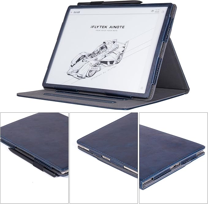 BOZHUORUI Protective Folio Case for iFLYTEK AINOTE 2 10.65-inch Paper TabletMulti-Angle Adjustable StandPremium PU Leather Sleeve Cover with Auto Sleep/Wake &amp Hand Strap (Dark Blue)