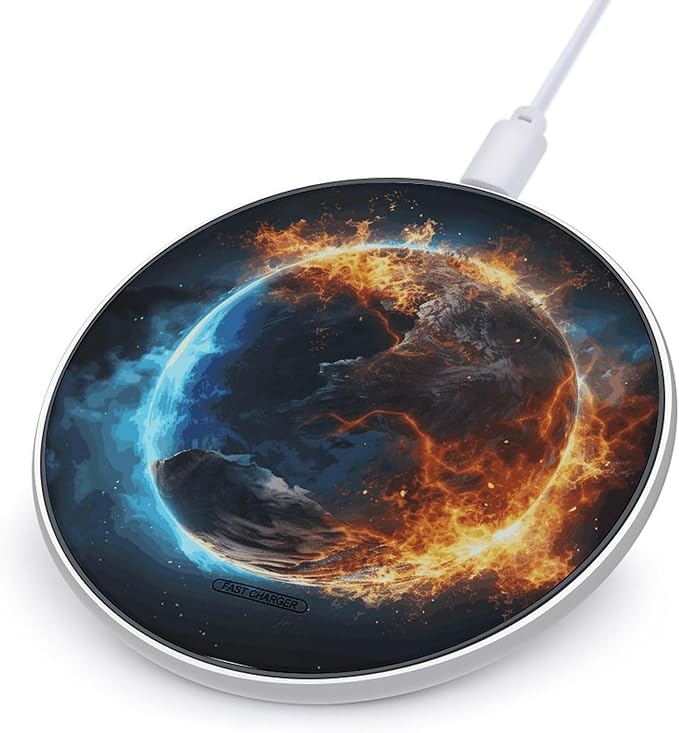 Planet Ice and Fire Wireless Charger Fast Wireless Charging Pad with USB Cable 10W Anti-Slip Magnetic Wireless Charger Portable Slim Charger Puck Travel Charging Station