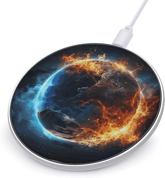Planet Ice and Fire Wireless Charger Fast Wireless Charging Pad with USB Cable 10W Anti-Slip Magnetic Wireless Charger Portable Slim Charger Puck Travel Charging Station