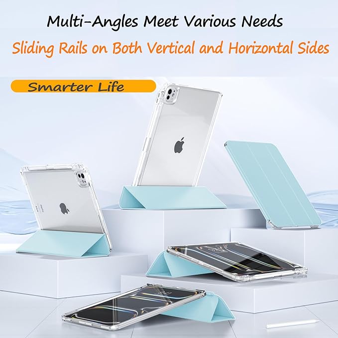 Slim Case for iPad Pro 11 Inch 4th/3rd/2nd Generation (2022/2021/2020) Clear Case with Pencil Holder Slide to Separate Auto Sleep/Wake Detachable Trifold with Stand Leather Cute Cover (Blue)