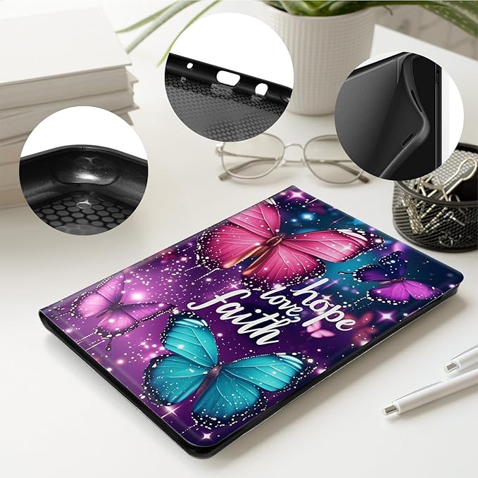 Case for iPad Pro 13 Inch Case M4 (2024 Model 7th Generation)PU Leather Folio Cover with Auto Sleep WakeMulti-Angle ViewinPurple Butterflys-3