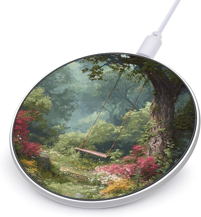Swing Old Tree Forests Fast Portable Charger 10W Funny Graphic Phone Charging Pad with USB Cable
