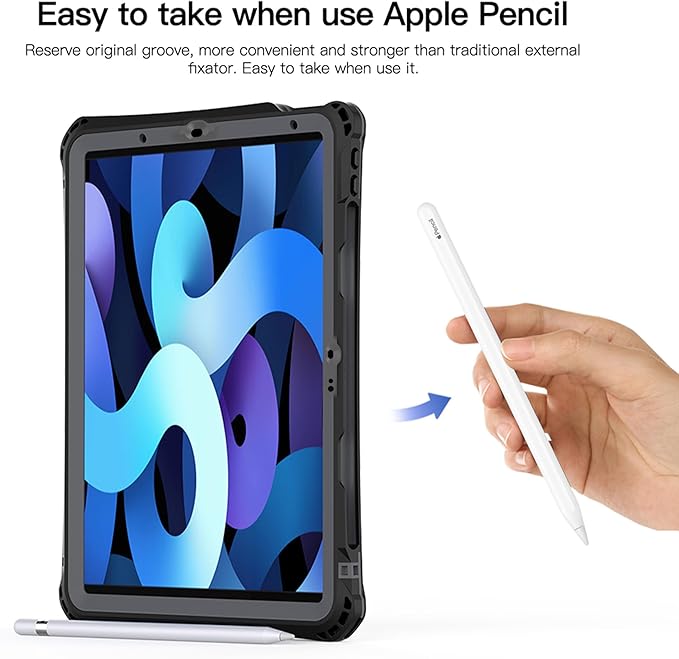 IP68 Waterproof Case Compatible with iPad Air 11-in. M3/M2 4th/5th Gen A3226/7 A2902/3 w/ [Pencil Holder] Kickstand Lanyard Shock-Dust-Proof Full-Sealing Cover Compatible with Magic Keyboard