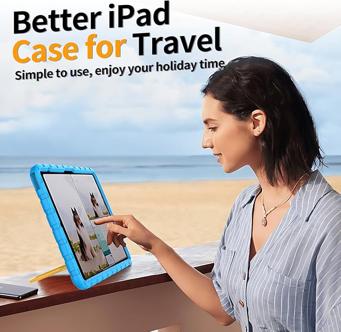 for iPad Pro 13 inch Case 2025 M5 / 2024 M4 with 360° Rotating Kickstand Rugged EVA Foam Shockproof Drop Proof Protective iPad 13 Pro Case for Home &amp School Use Blue