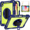 Dteck for iPad A16/10th Generation 2025/2022360° Rotate Hand Strap/Stand Full-Body Drop Rugged Protective Case with Shoulder Strap Kids Case for iPad 10th Generation iPad 10.9 Inch 2022Navy+Green