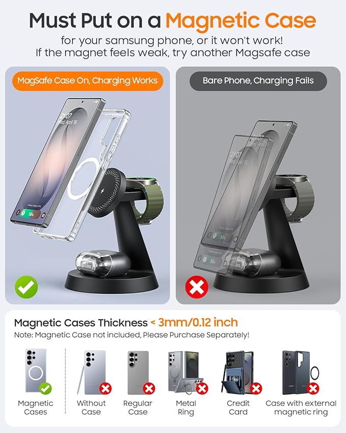 25W Magnetic Wireless Charger for Samsung Galaxy S26 Ultra &amp 45W Adapter 3 in 1 Charging Station Design for MagSafe Samsung Charger for S25/Z Fold7 Charger Stand for Galaxy Watch Ultra 8 for Bu