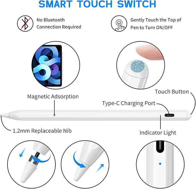 Stylus Pens for Touch Screens NTHJOYS Active Stylus Pen for iOS/Android with Magnetic Design Fine Point Stylist Pencil Compatible with Apple iPad/Pro/Air/Mini/iPhone/Tablets Writing &amp Drawing