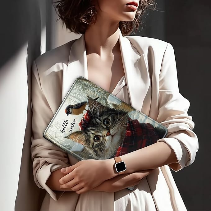 Case for Kindle Fire HD 10 &amp 10 Plus Tablet(13th/11th Gen 2023/2021 Release) 10.1 360 Degree Rotating Swivel Stand Flip Cover with Auto Sleep/Wake Hello Winter Cat