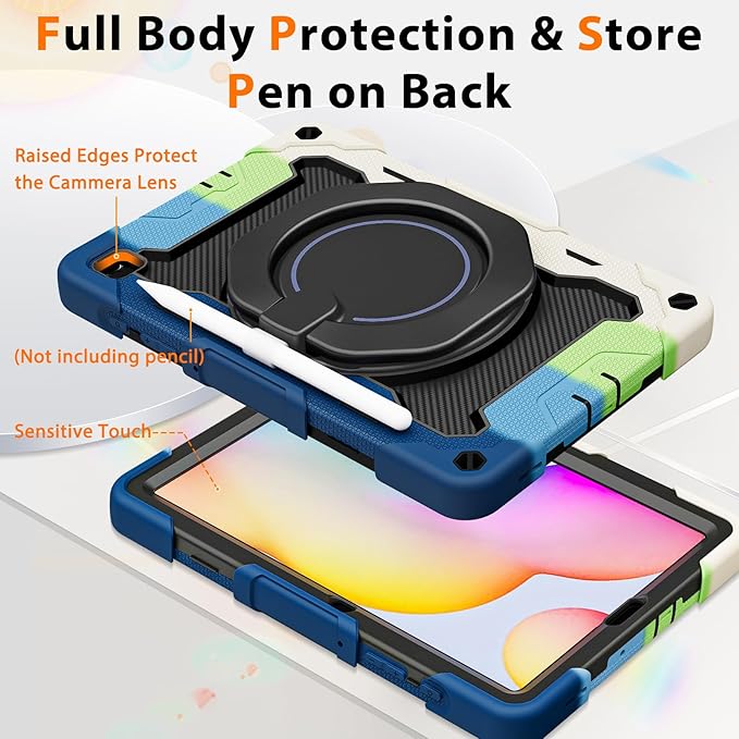 ROISKIN Case for Samsung Galaxy Tab S6 Lite 10.4’’ (2024-2020)Drop-Proof Protection Cover with 360° Rotate Stand &amp Handle &amp Screen Protector &amp Shoulder Strap &amp Kids Friendly
