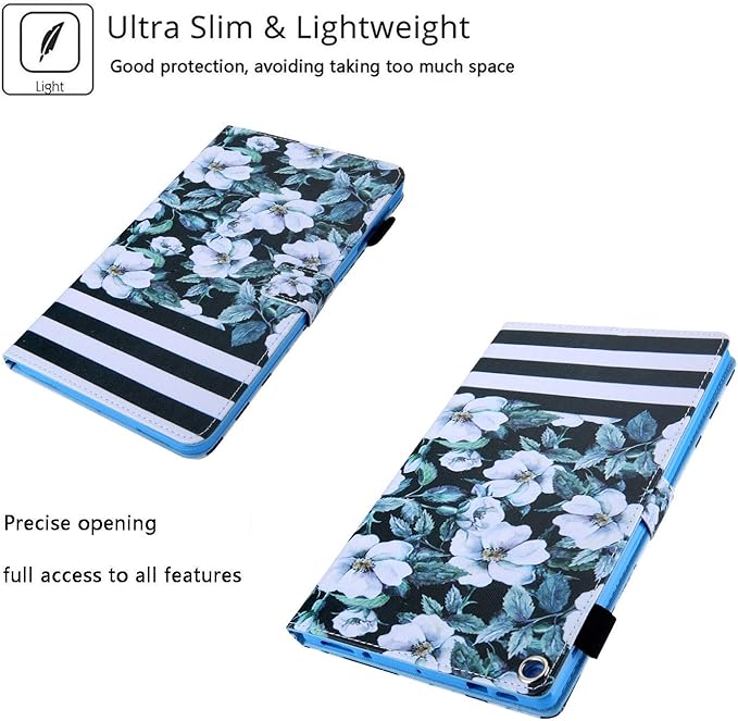 Case for 10.1 Amazon Kindle Fire HD 10 Tablet 9th/7th Generation 2019 and 2017 with Stylus Holder Card Slots [Auto Sleep/Wake] Smart Stand PU Leather TPU Magnetic Folio Cover Pear Flower
