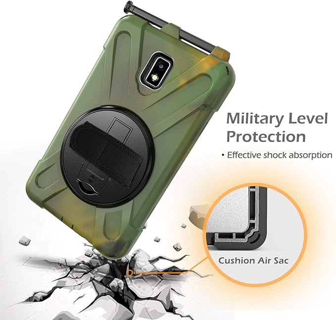 Case for Samsung Galaxy Tab Active 2 8.0 T390 T395 T397 Military Grade [15 ft Drop Tested] Full-Body Shockproof Protective Cover with 360° Rotation Stand Hand Strap &amp Pencil Holder
