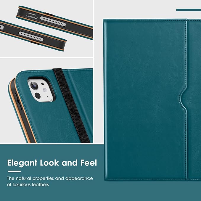 VIKESI Case for iPad Pro 13 (M4) 2024 Leather Stand Cover with Apple Pencil Holder Auto Wake/Sleep Multiple Viewing Angles Built in Hand Strap &amp Pocket Teal