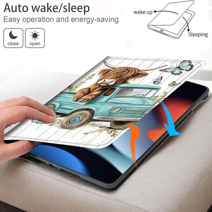 Bxgolkgd Tablet Case for 6 Kindle 11th Generation (2024/2022 Release)Shockproof Stand Cover with Heat DissipationAuto Wake/Sleep FunctionCartoon Cow Blue Truck